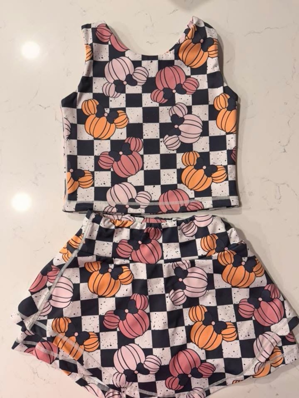 Girls Pink & Orange Disney Pumpkin Checkered Matching Set